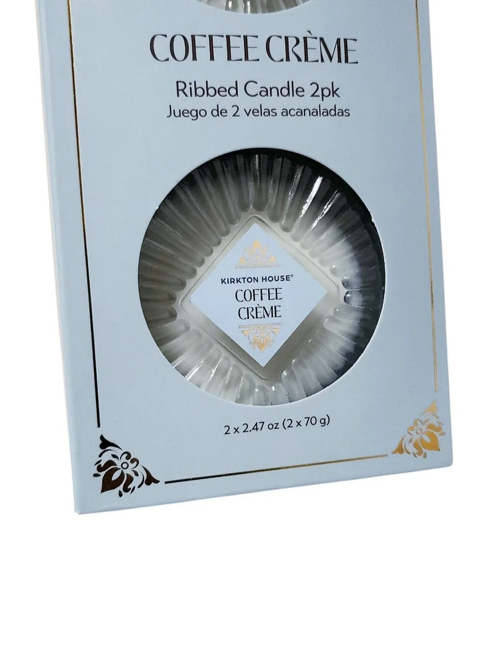 ALDI Kirkton House Ribbed Blue Glass Candle 2 Pack Coffee Creme Scent 2.47oz New